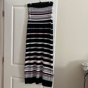 WHBM strapless striped maxi dress with side slits. Can be worn two ways!